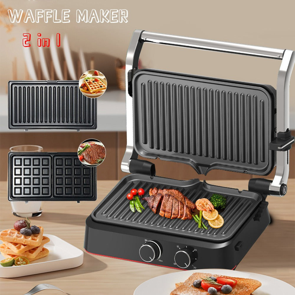 2-in-1 Detachable Electric Grill and Waffle Maker, 1500W, 220V EU Plug