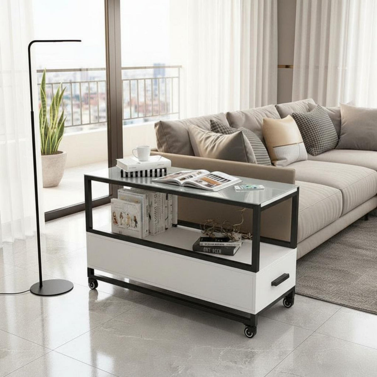 Rolling End Table with Drawer On Wheels Multi-Level Rolling Organizer for Study