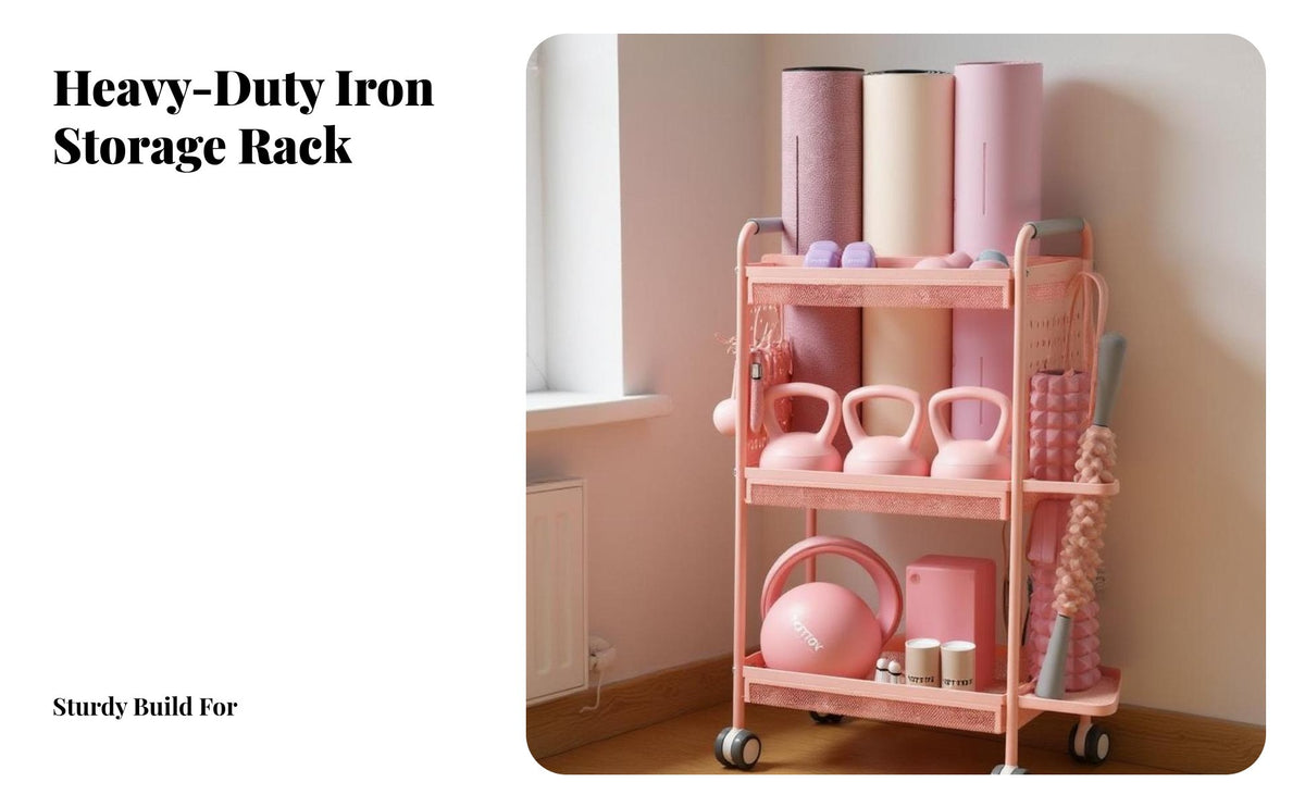 Space Saving Fitness Mat Storage Rack Mobile with Wheels Fitness Mat Storage Holder Large Capacity Home Gym Rolling Organizer Heavy Duty for Women