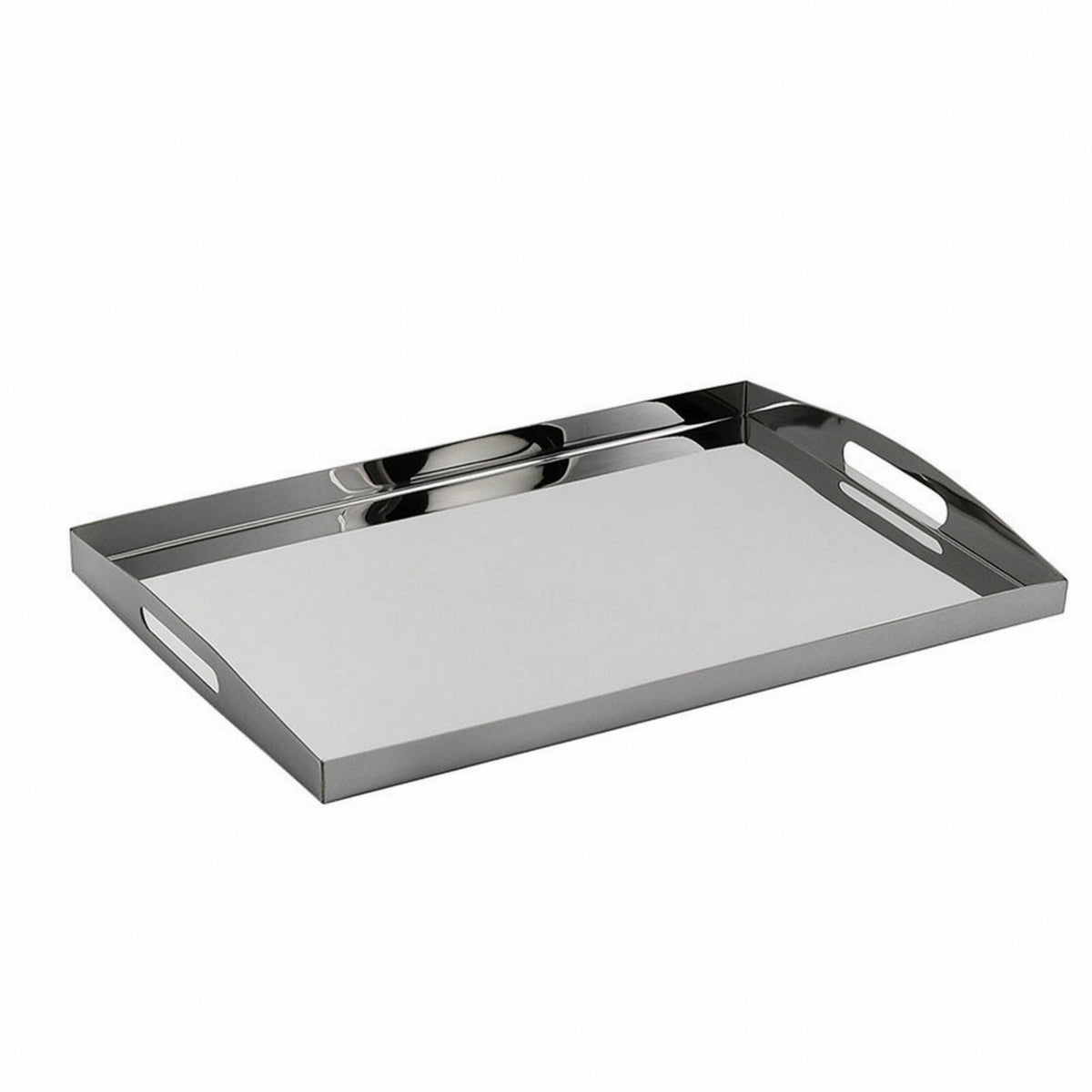 Serving Tray with Handles Mirrored Stainless Steel Tray Reflective Serving Platter with Handles for Restaurant, Hotel, Vanity