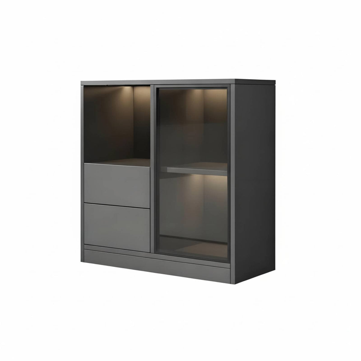 Multiple Compartments Glass Door Office Sideboard Adjustable Shelves Filing Cabinet Minimalist Aesthetic Storage Credenza Wide Top Surface for Business Owners, Homeowners, Interior Decorators, Study Room, Reception Area, Hallway, Entryway