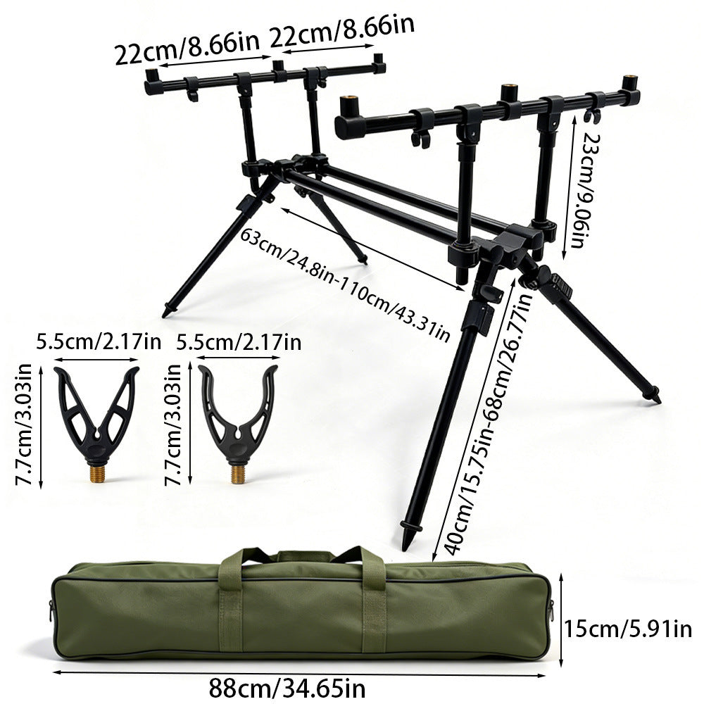 European Style Carp Fishing Three-Head Rod Holder with Ground Spike Aluminum Alloy Fishing Rod Rest