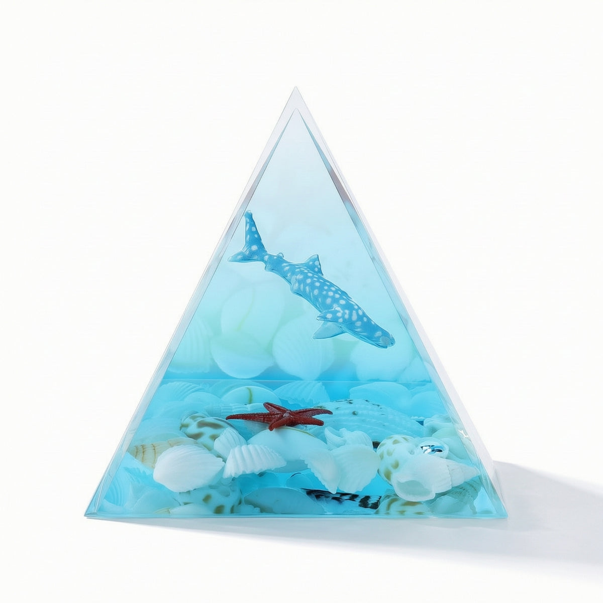 Coastal Pyramid Ornament with Shells Clear Resin Pyramid Elegant Paperweight Shining for Bedside Table