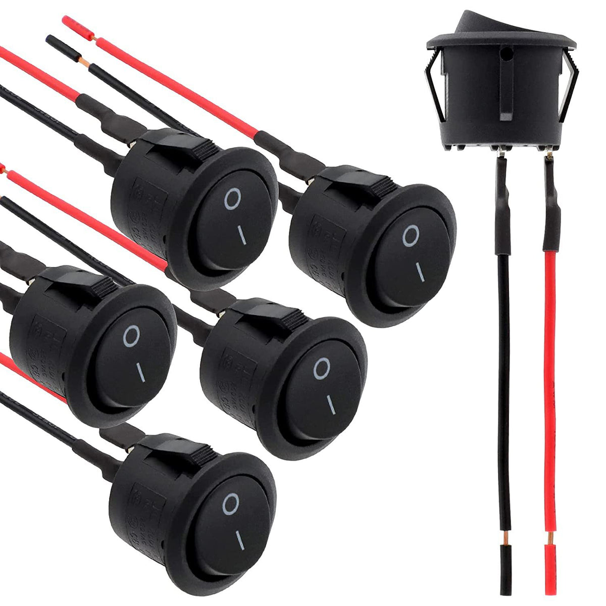 KCD1 Series Rocker Switch with Wires, 2-Pin 2-Position, Round/Square, Power Switch for Marine Use