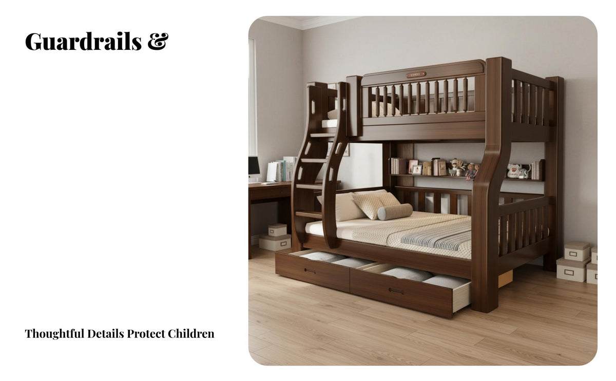 Multifunctional Tiered Bed Space Saving Twin over Twin Bunk Bed Guardrails Kids Furniture for Siblings, Boys, Small Apartment, Playroom, Home