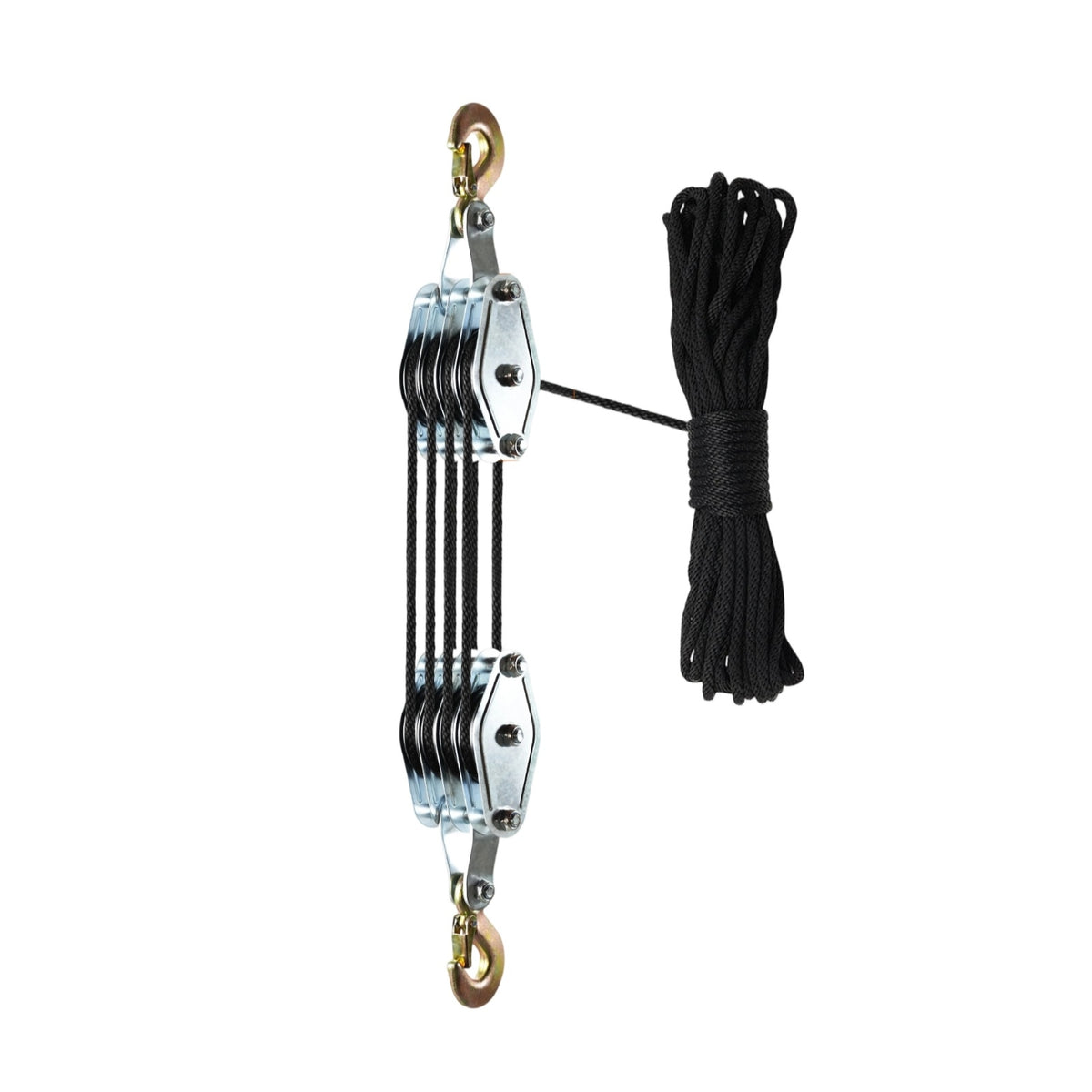 Self-Locking Rope Pulley Hoist Compact Pulley Hoist with Hooks Manual Block and Tackle System Labor-Saving for DIYers, Mechanics, Workshops, Garages, Warehouses