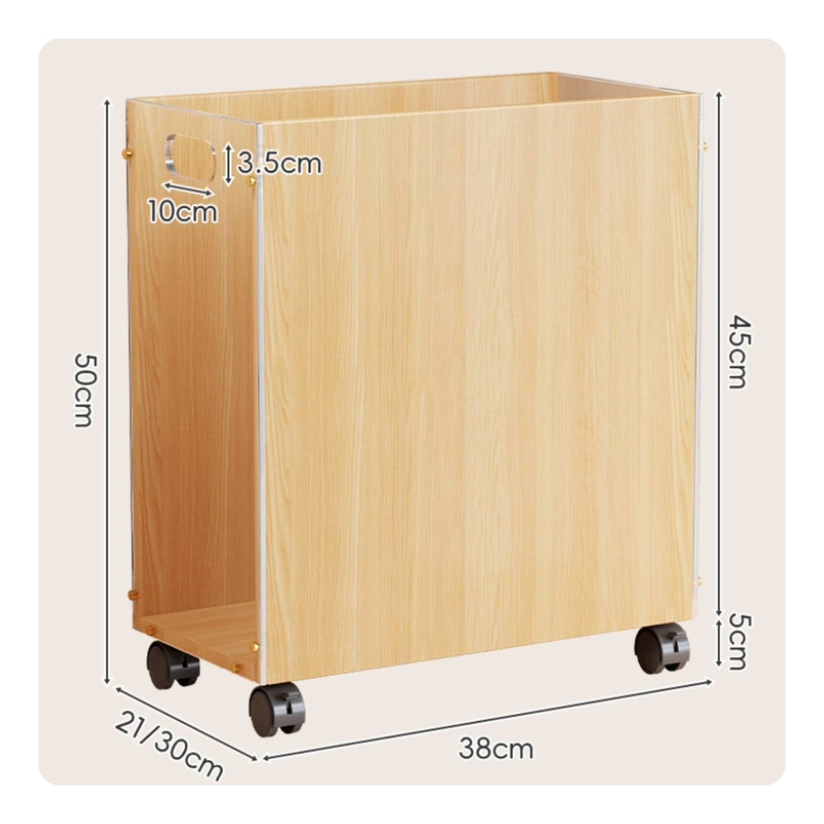 Caster Wheels Acrylic Storage Storage Trolley Side Handle Cutout Rolling Storage Storage Trolley Rectangular Modern Style