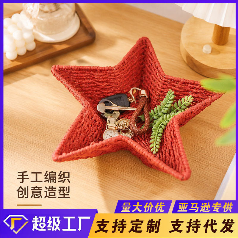Handmade Rope Woven Star Storage Basket Tray for Coffee Table, Living Room, Dining Table
