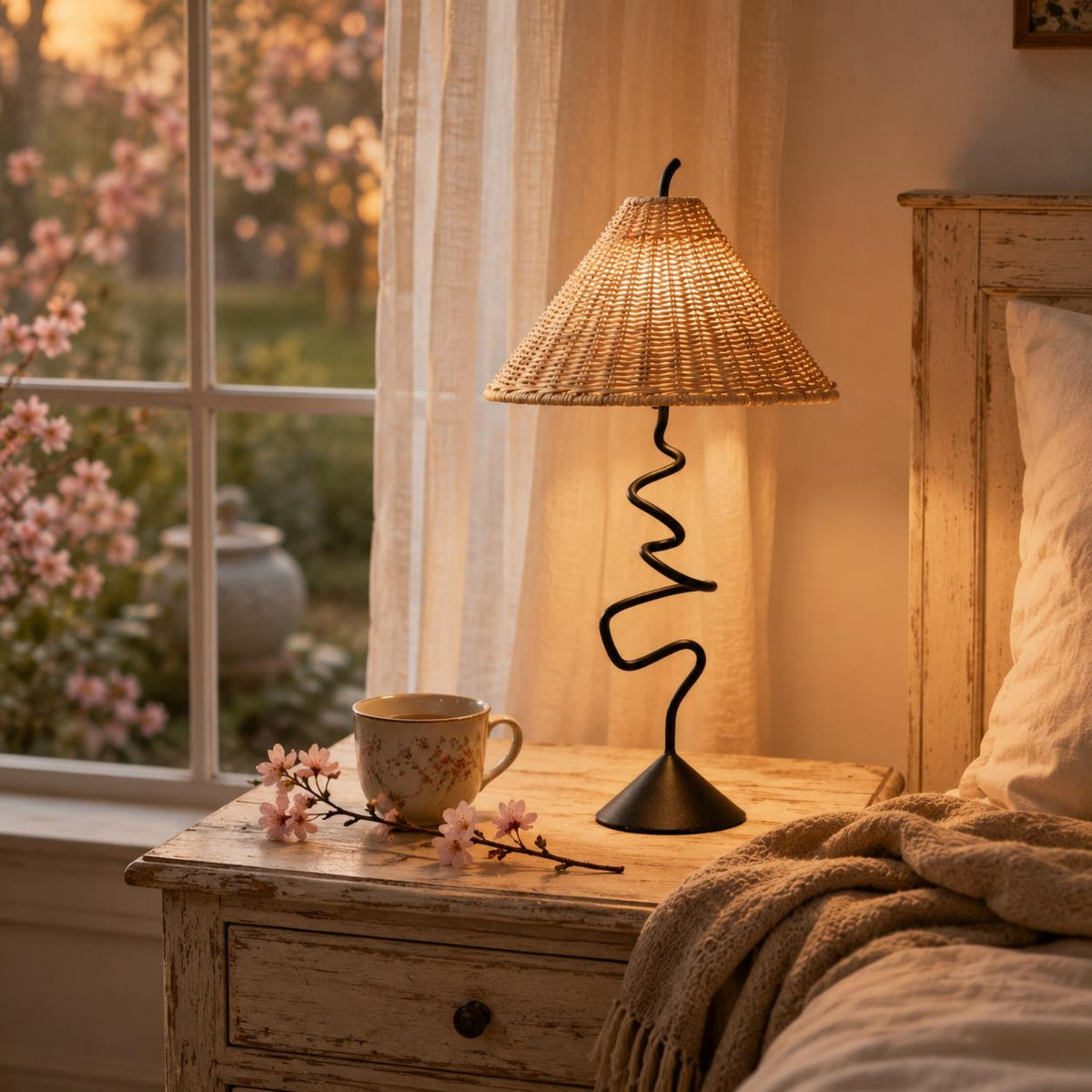 Rattan Table Lamp Artisanal Natural Woven Look Decorative