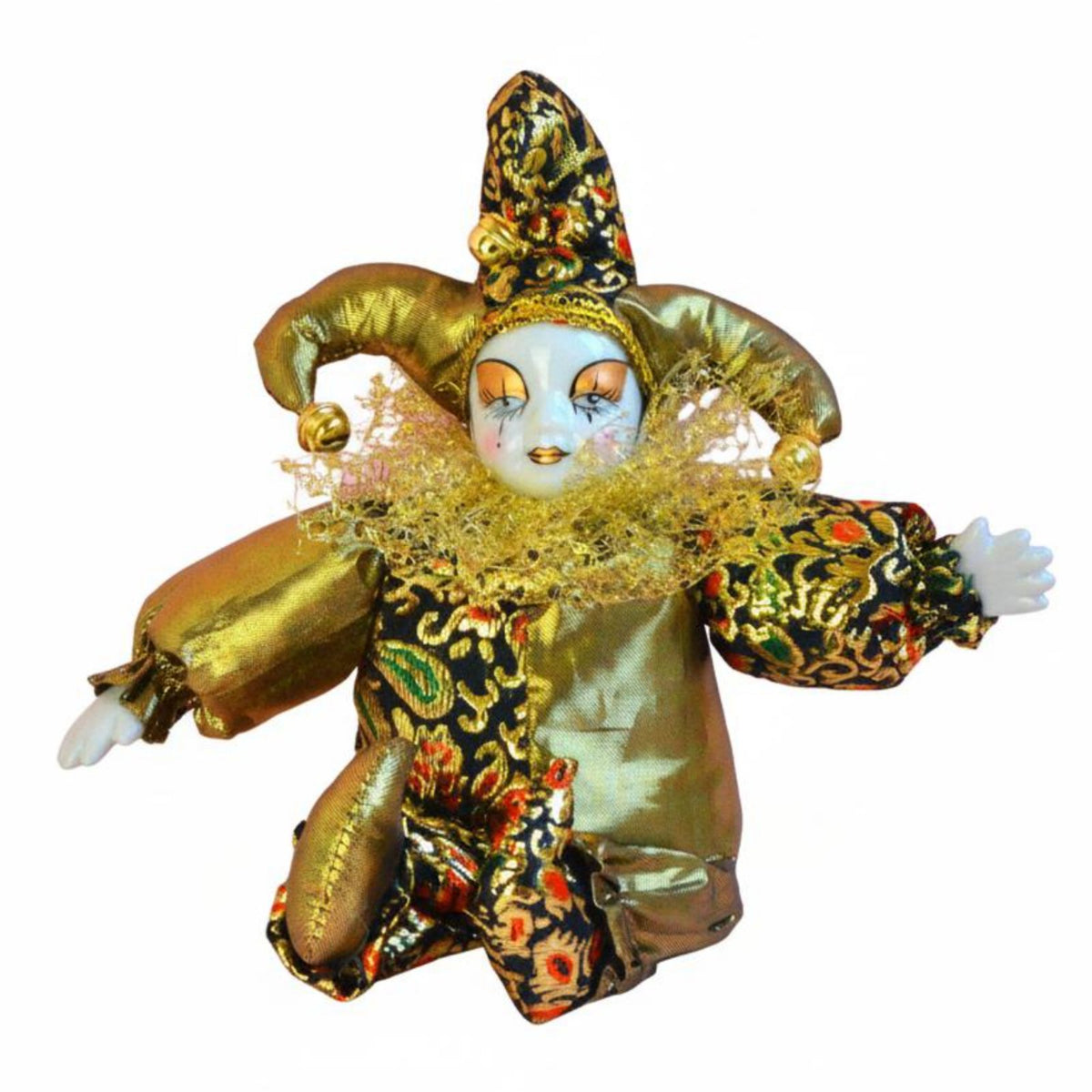 Handmade Court Entertainer Doll Ornate Costume Sitting Court Entertainer Ornament Exquisitely Painted Face Handmade Porcelain Clown for Collectors