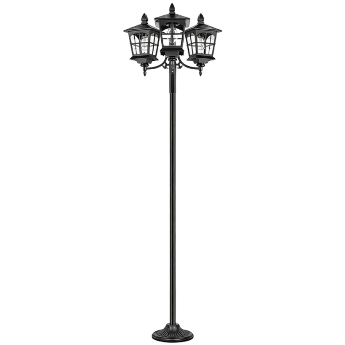 Outdoor Post Light with Three Lanterns Cordless for Garden