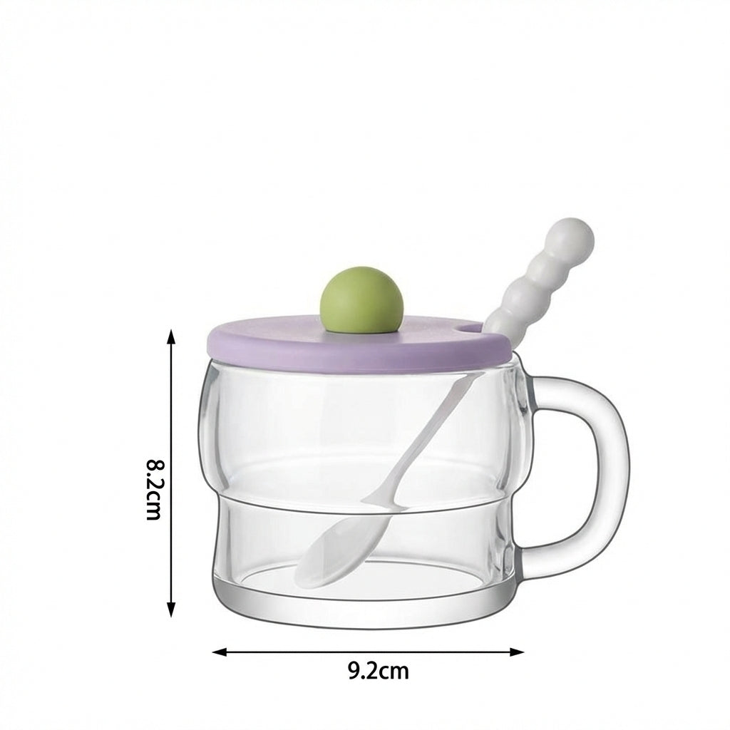 Cereal Bowl, Glass Oatmeal Cup with Lid and Spoon for Breakfast, Yogurt, Oatmeal or Coffee
