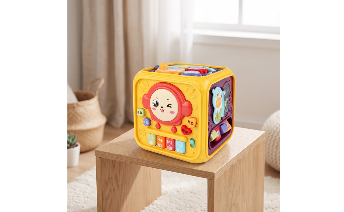 Sensory Activity Cube Compact Educational Busy Cube Rounded-Edge Learning Toy Including a Keyboard Keys Nursery