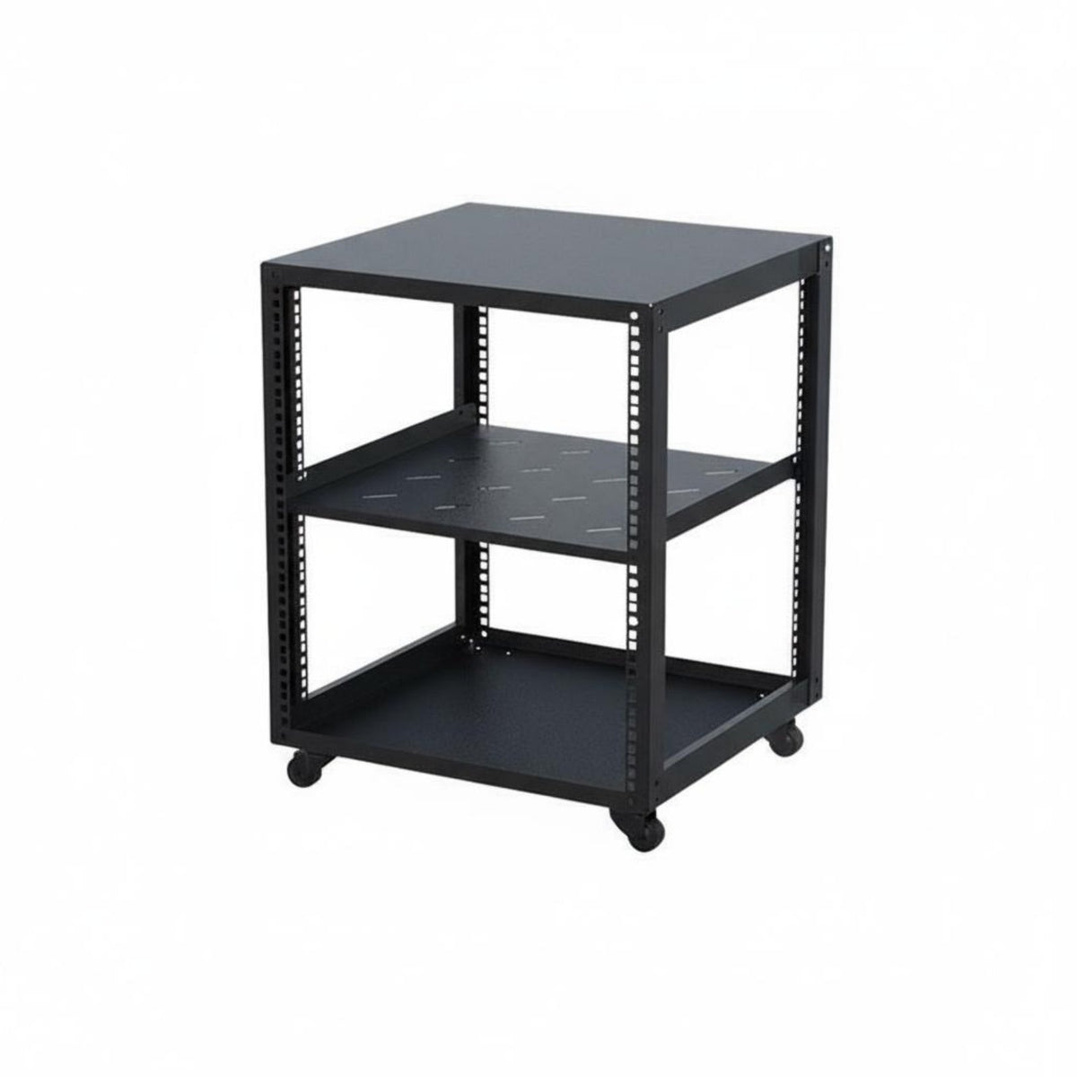 1 Piece 19-inch Network Rack Equipment Stand Rolling Casters Steel Open-frame Adjustable Shelf Locking Suitable for DIY Workspaces Professional Studios