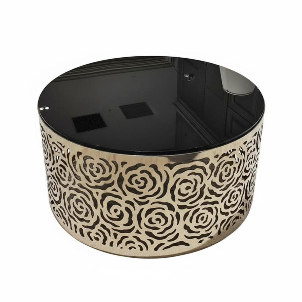 Circular Table with Floral Cutcarved Opening Base Marble Surface Round Pedestal Table Stable Build Adaptable for Residents