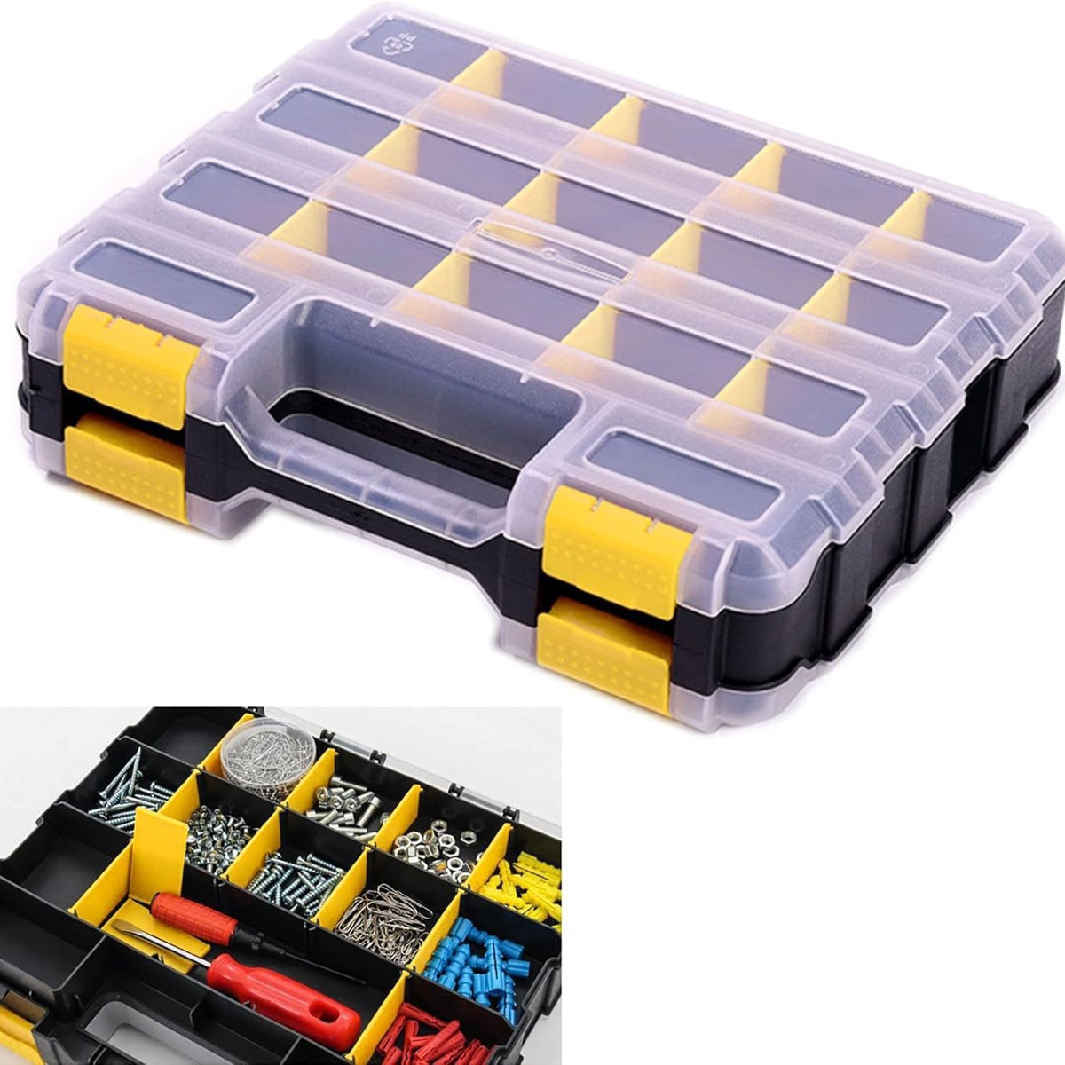 34-Compartment Double-Sided Tool Storage Box with Removable Dividers