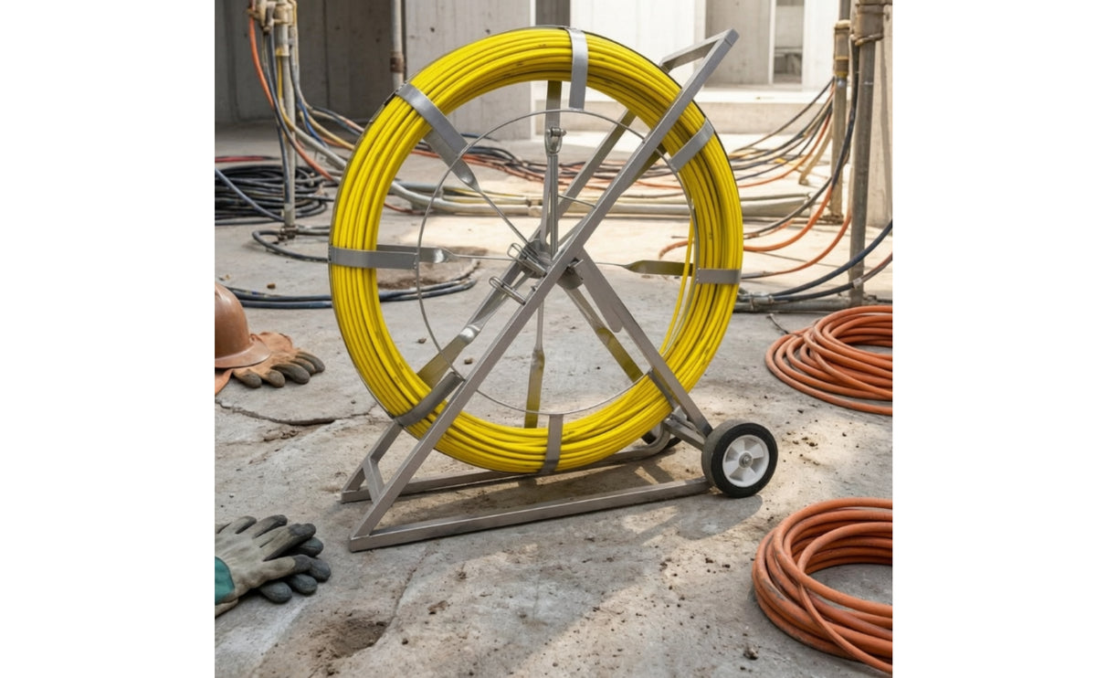 Cable Threading Reel Cart Wear-Resistant Cable Reel Cart with Towing Head 12mm Conduit Rodder with Wheels for Electricians, Construction Sites