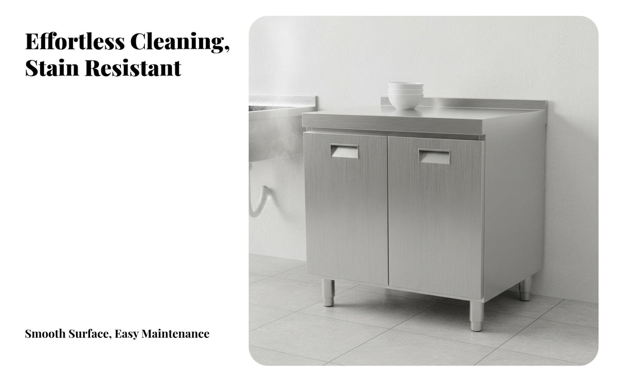 Easy to Clean Stainless Steel Kitchen Cabinet Rust-Resistant Steel Kitchen Cabinet Waterproof 2 Door Pantry Cupboard Large Capacity for Apartment Dwellers, Homeowners, Landlords, Laundry Room, Bathroom, Garage