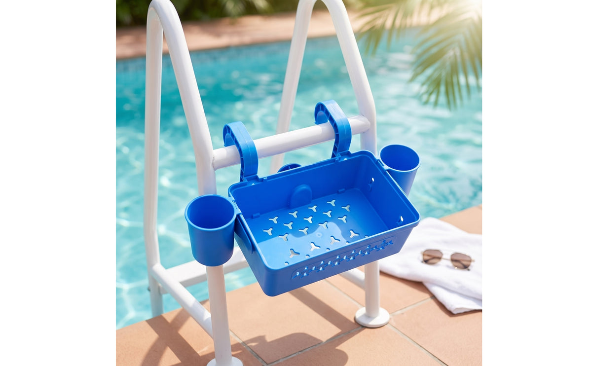 Pool Storage Basket Outdoor Pool Basket with Hooks Above Ground for Patio