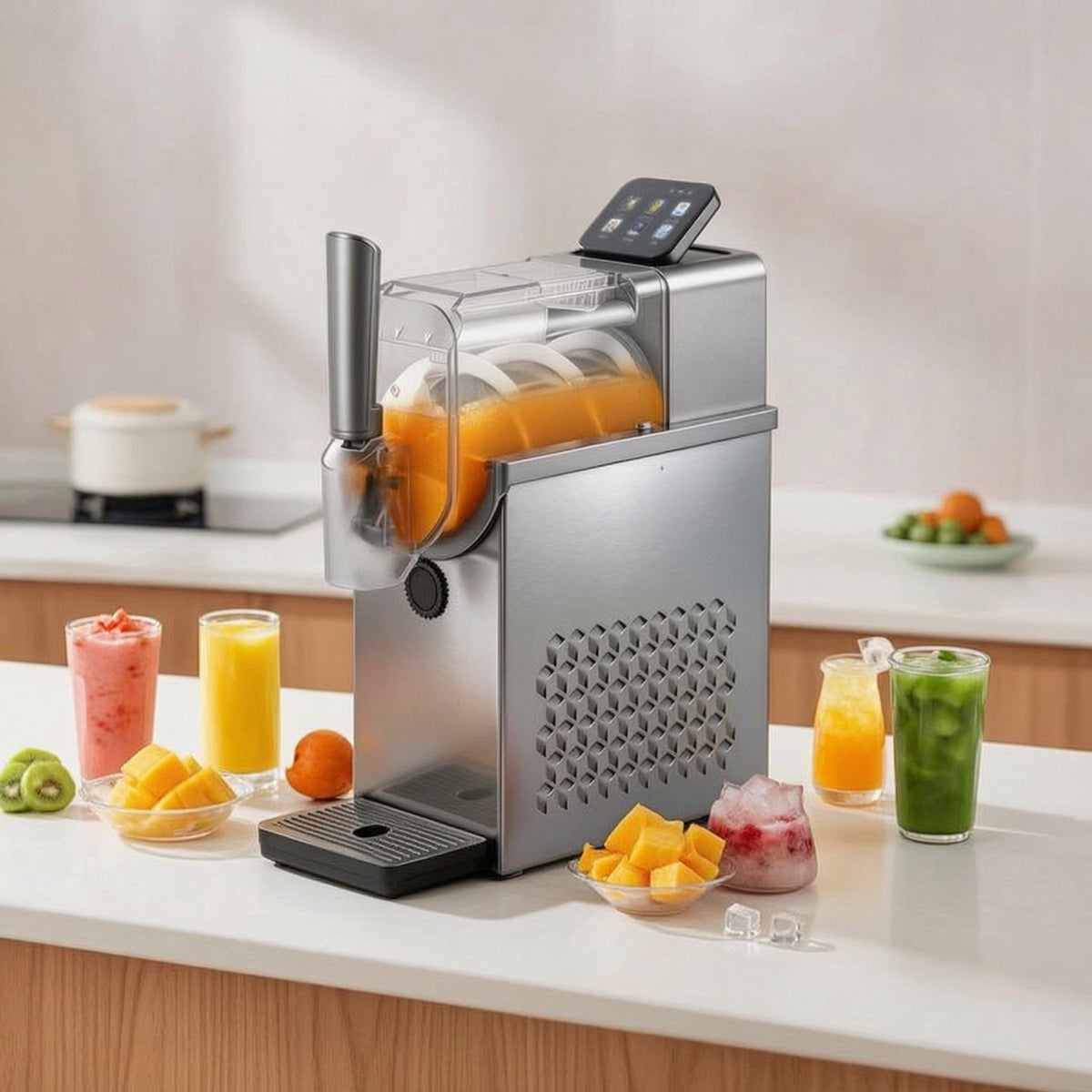 Single-Touch Smoothie Maker with Drain Tray Tray Easy-Clean Ice with Touchscreen Large Capacity Countertop Slush Machine Portable for Home Bartenders, Kitchen