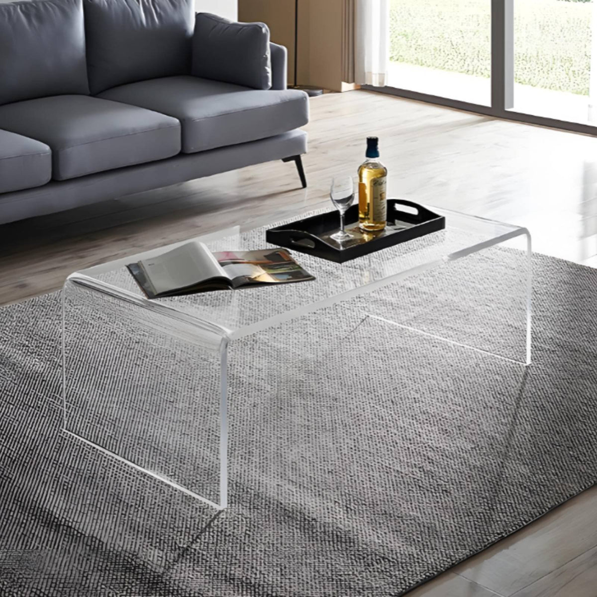 C-Shaped Rolling Table Transparent Design Nightstand Space-Saving Multi-Functional for Homeowners, Living Room, Bedroom, Balcony