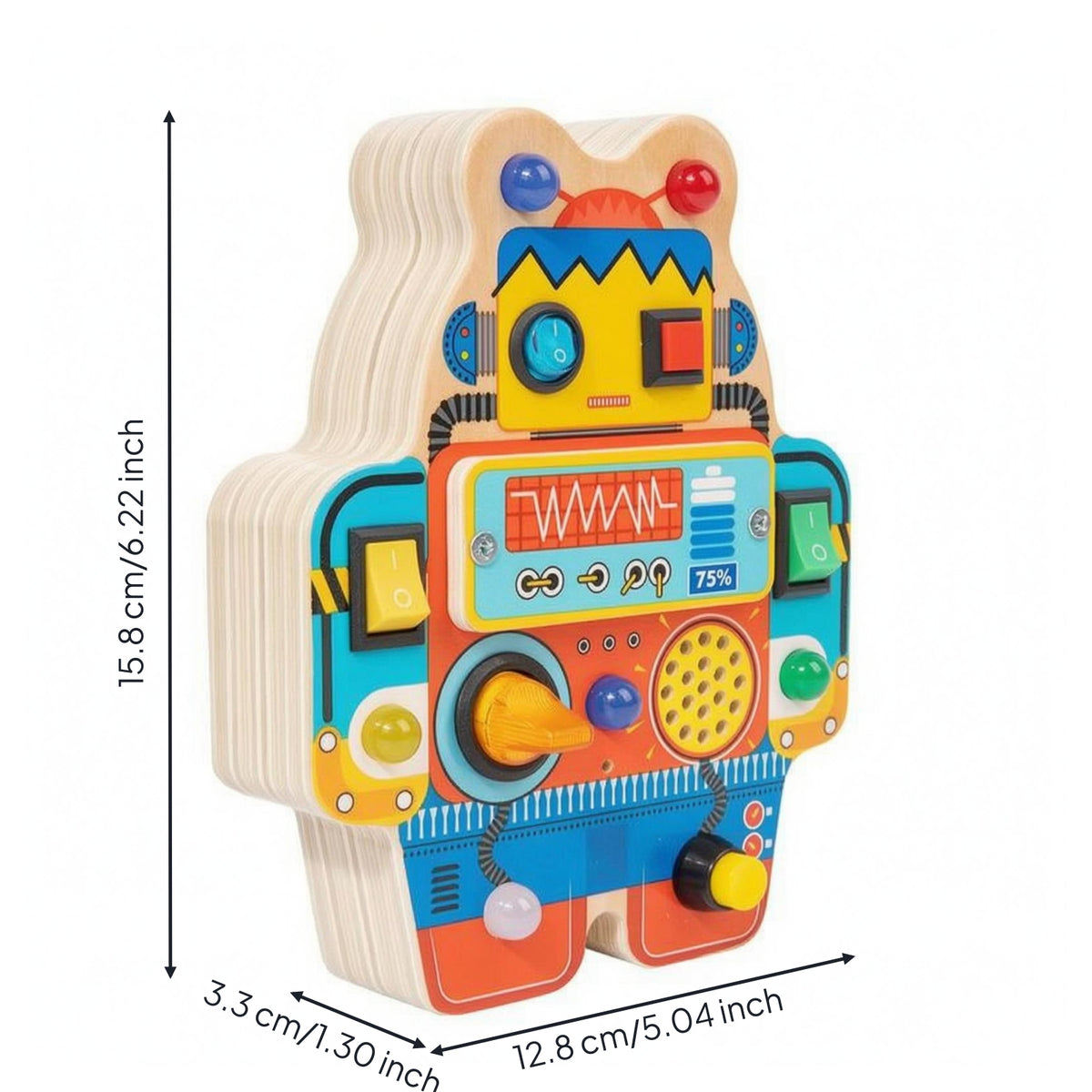 Layered Wood Robot Busy Board Printed Panel Handheld Busy Board Toy Tactile Colorful for Children