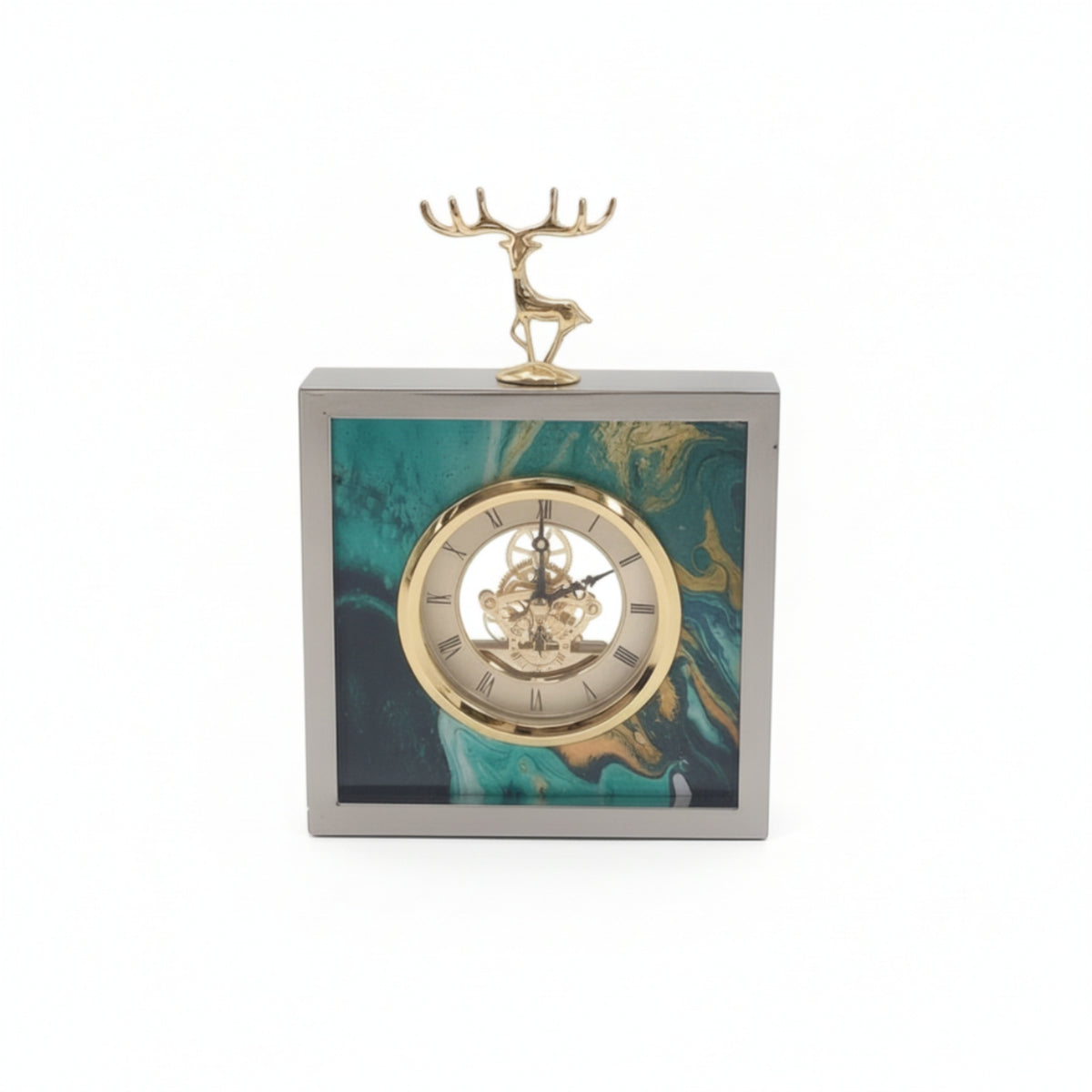 Clock with Deer Figurine Decorative Analog Clock with Roman Numerals Modern Timepiece for Bedroom