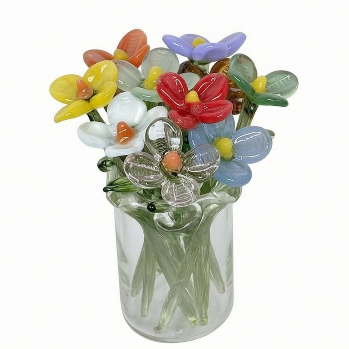 Glass Flower Arrangement Glossy Surface Room Accent Compact Size for Indoor