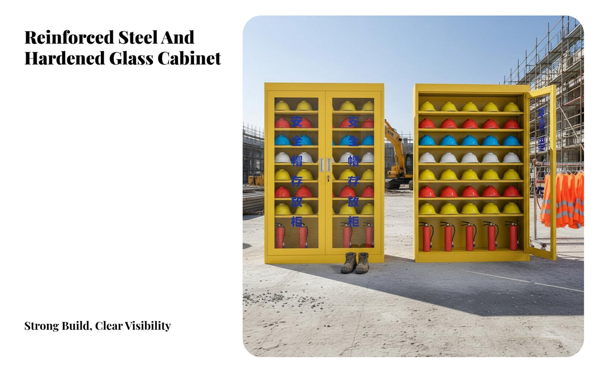 Heavy-Duty Safety Helmet Cabinet Freestanding Design Lockable Steel Cupboard Rust Resistant Storage Locker Dust-Proof for Construction Workers, Site Managers, Factory, Workshop, Warehouse, Company Premises