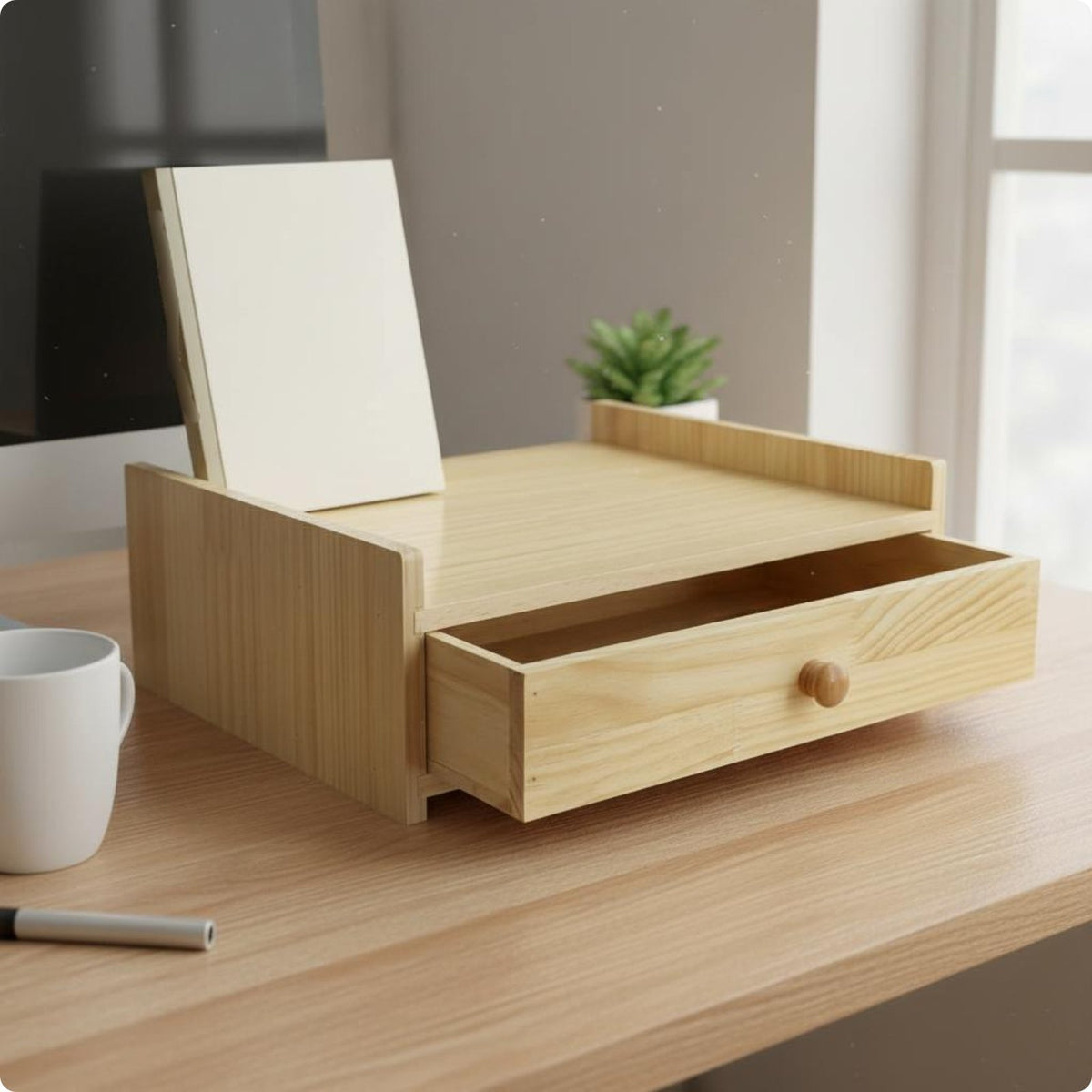 Desktop Drawer Organizer Pre-Assembled Wood Storage Box Space Saving for Office