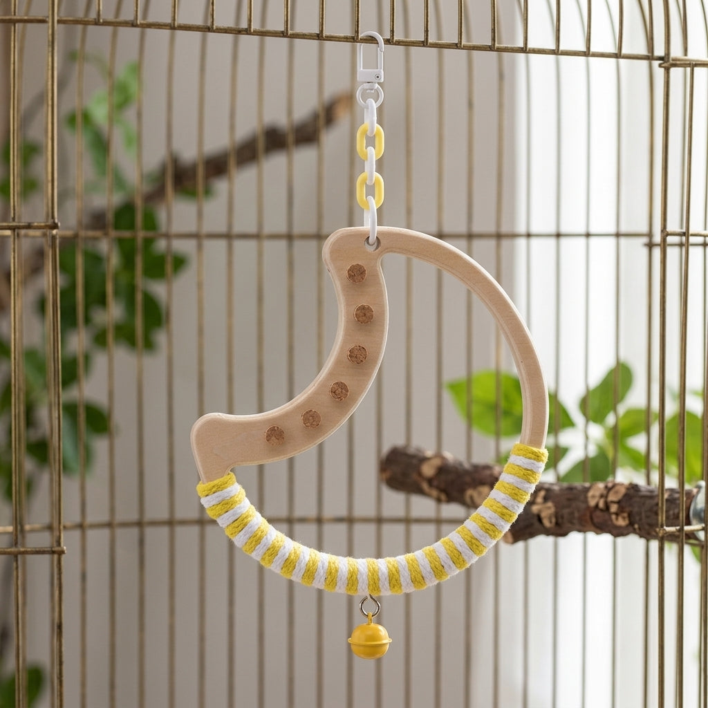 Hoop Climbing Toy with Bell, Bird Standing Frame and Bird Cage Accessory for Parrot Enrichment, Small Size Parakeets and Cockatiels