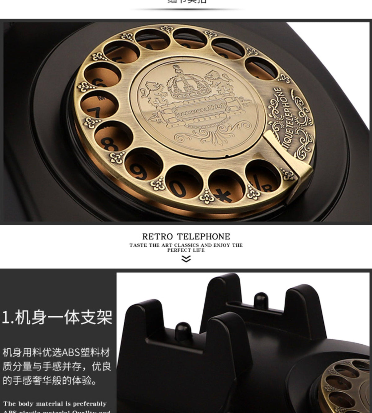 European Retro Rotary Dial Wired Telephone for Home and Office