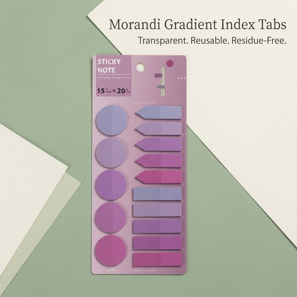 Transparent PET Index Tabs Sticky Flags, Fluorescent Gradient Color Bookmark for Studying, Writable Repositionable Note Taking