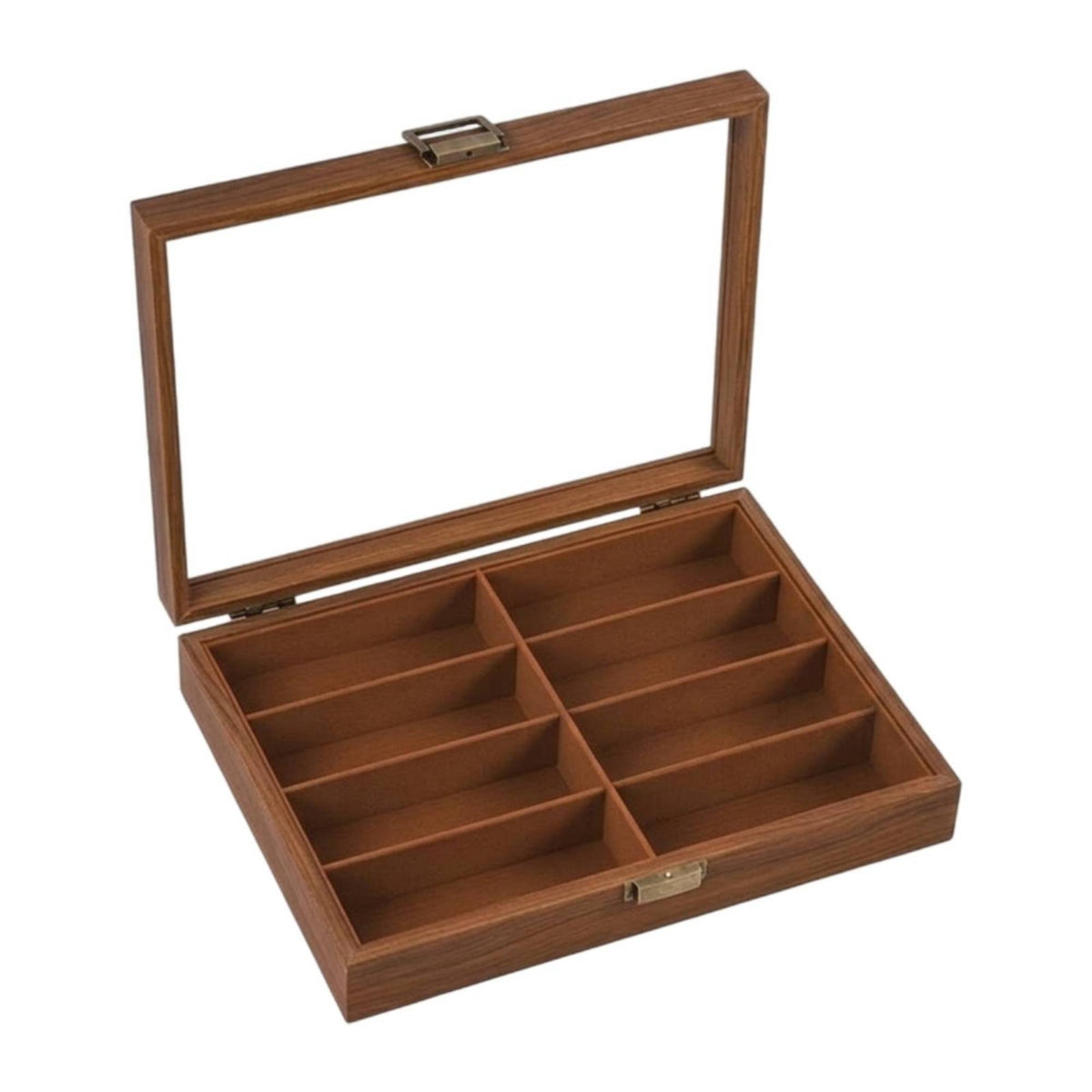 Walnut Eyeglass Organizer Wooden Sunglass Display Case Decorative Glasses Box with Transparent Lid Modern for Countertop
