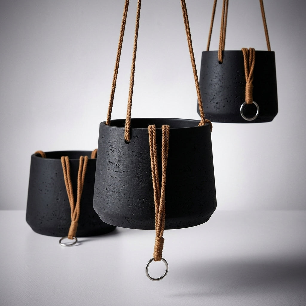 Plant Pots and Hanging Basket for Indoor Plant Pot, Round Cement Hanging Plant with Rope, Nordic Style Wall Planter, Balcony Planters for Fence