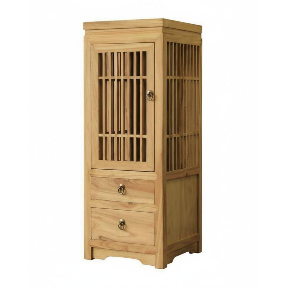 Zen-Inspired Tall Slatted Door Cabinet Modern Asian Design Storage Furniture Multi-Functional Sturdy Construction for Homeowners, Interior Decorators, Adults, Entryway, Hallway, Living Room, Corner Space