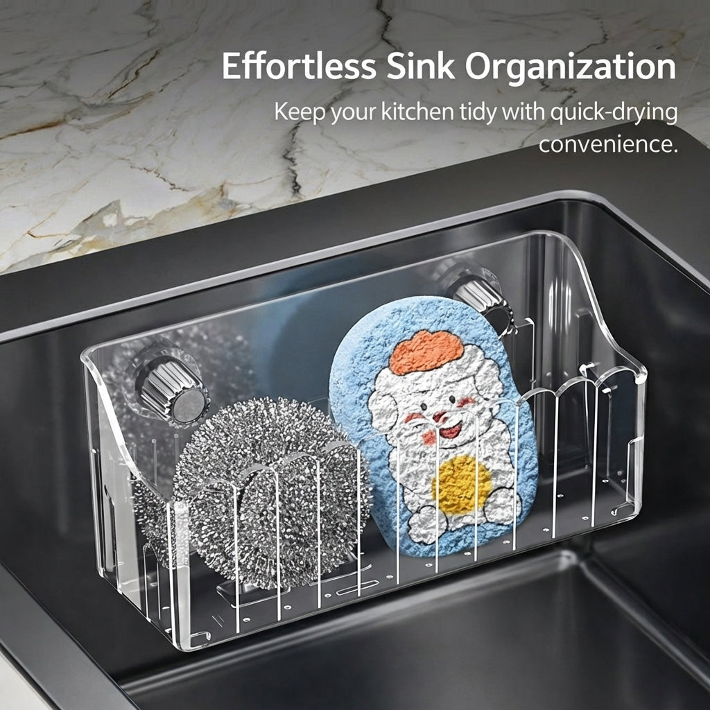 Drain Rack and Kitchen Sink Organizer for Small Items, Wall Mount Shelf with Suction Cup Design