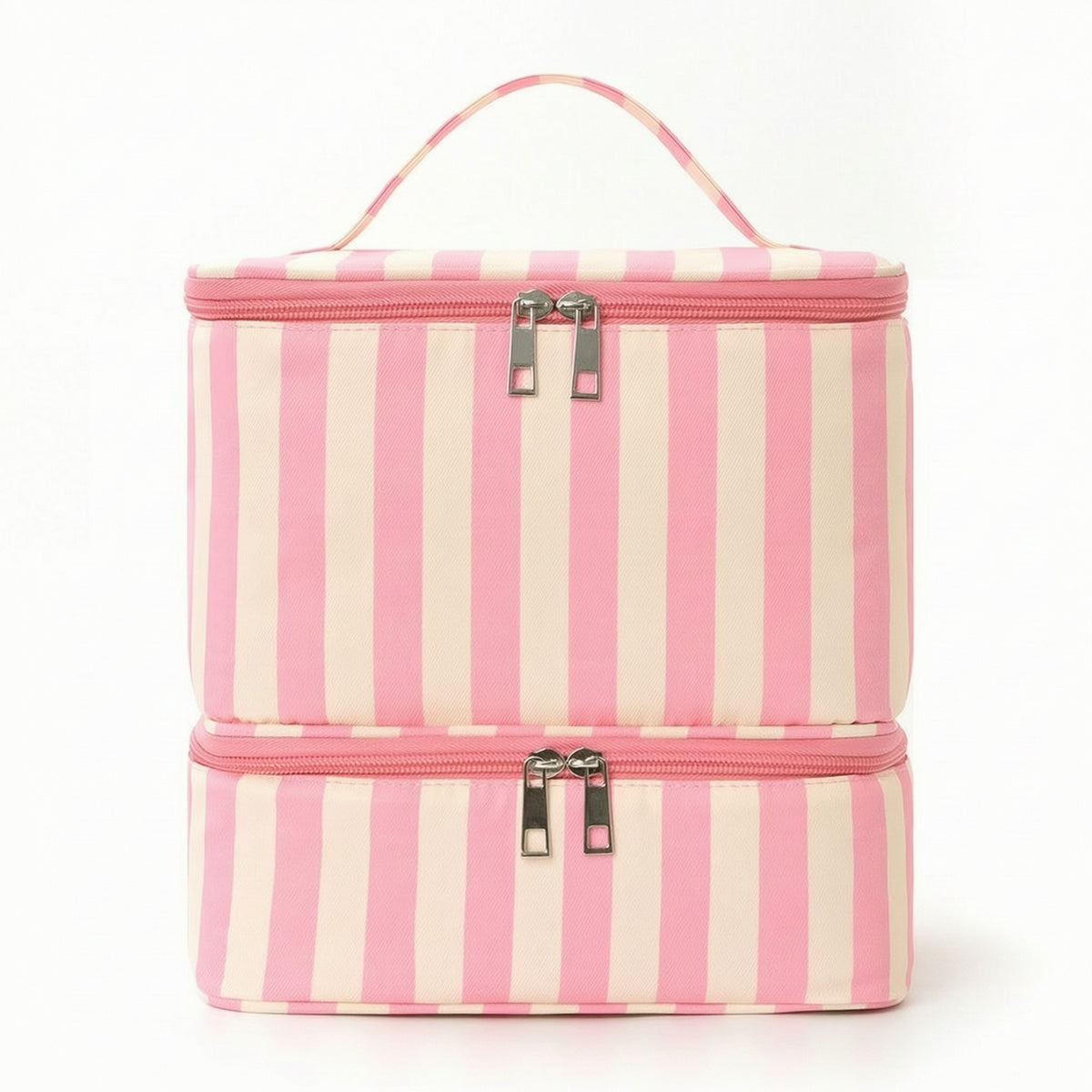 Double-Layer Two-Tier Storage Bag Portable Striped Storage Bag Padded Organizer Structured for Dressing Table