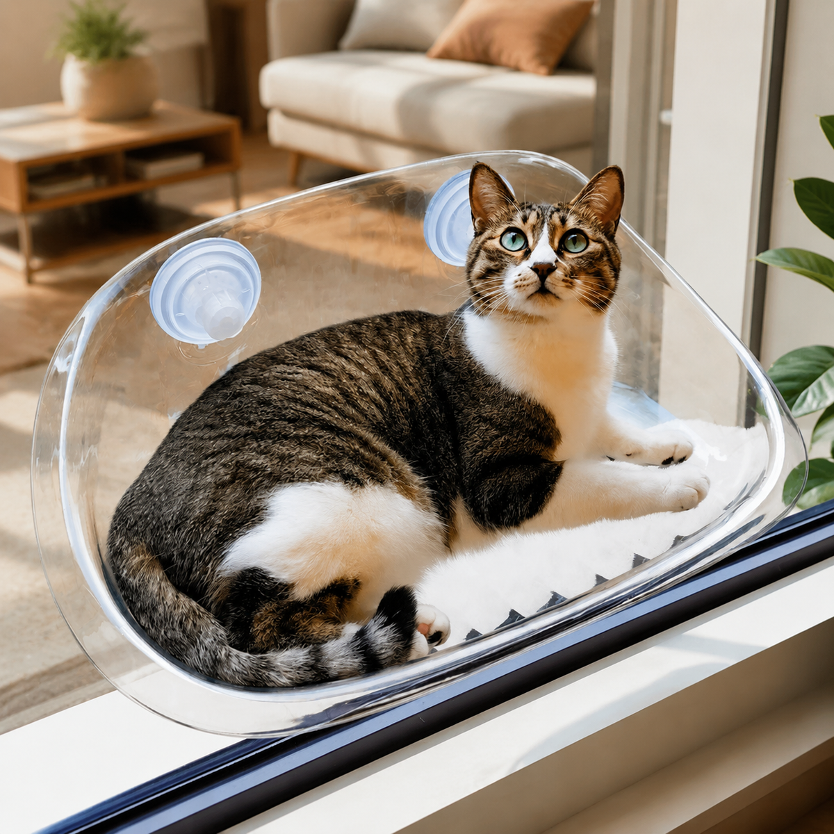 Cat Window Hammock, Suction Cup Type, Large Size, 50x30.5cm, Load Capacity 5.44kg, For Sunbathing & Stress Relief