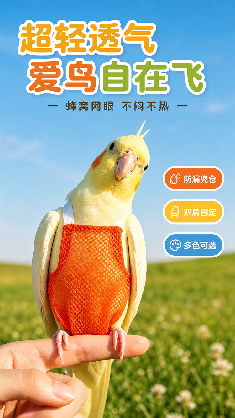 Ultra-Light Bird Diaper for Parrots, Cockatiels, Budgies - Anti-Leak Flight Suit