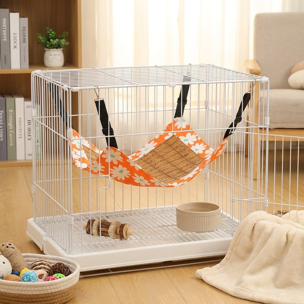 Cat Hanging Basket Swing Bed, 2-Tier Round Soft Indoor Cat Bed with Creature Pattern, Hanging Cage Resting Place for Small Cats and Kittens