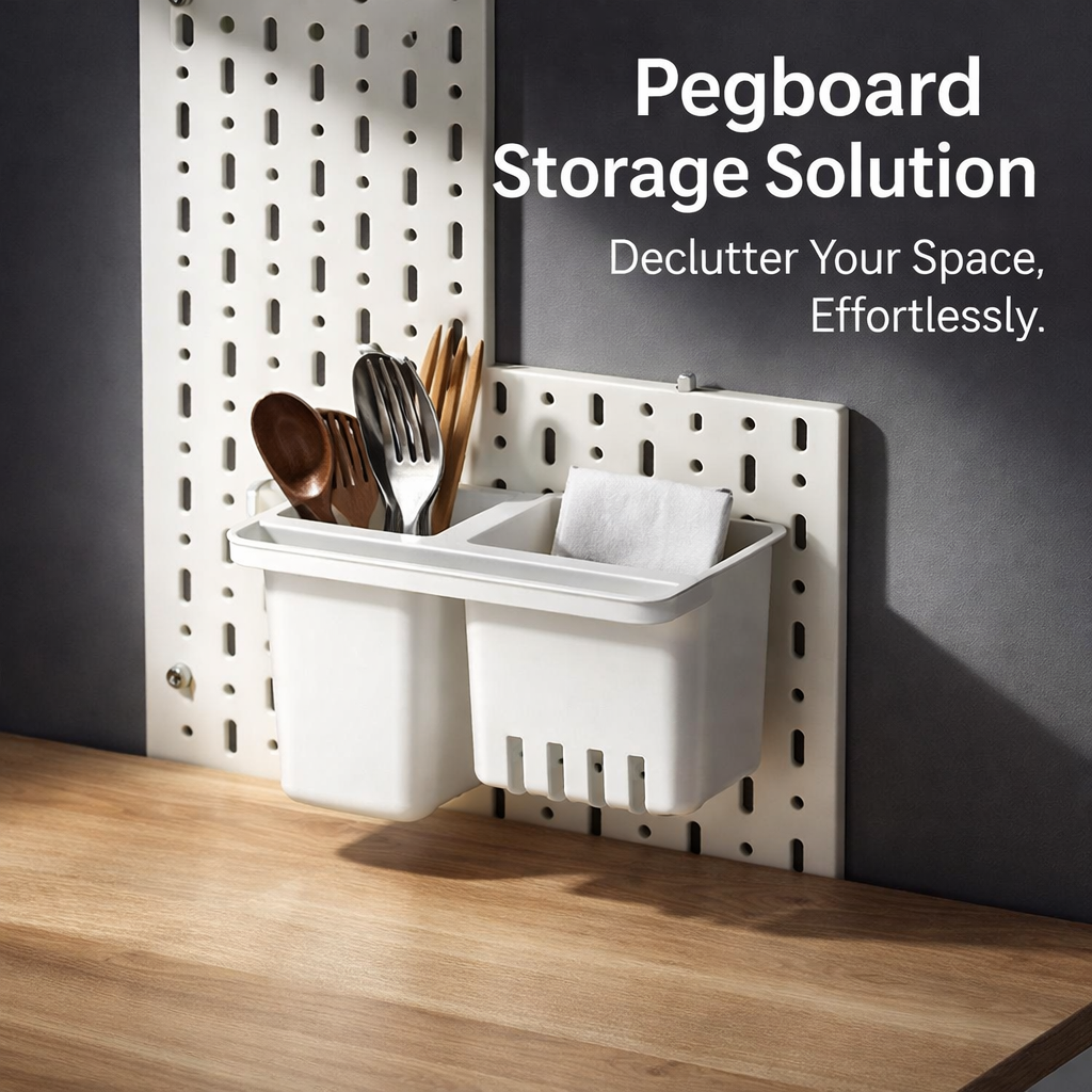 White Iron Pegboard Shelf No Drill Pegboard Organizer Accessories, Pegboard Accessory Tool Holder for Hanging Organizer Storage Rack