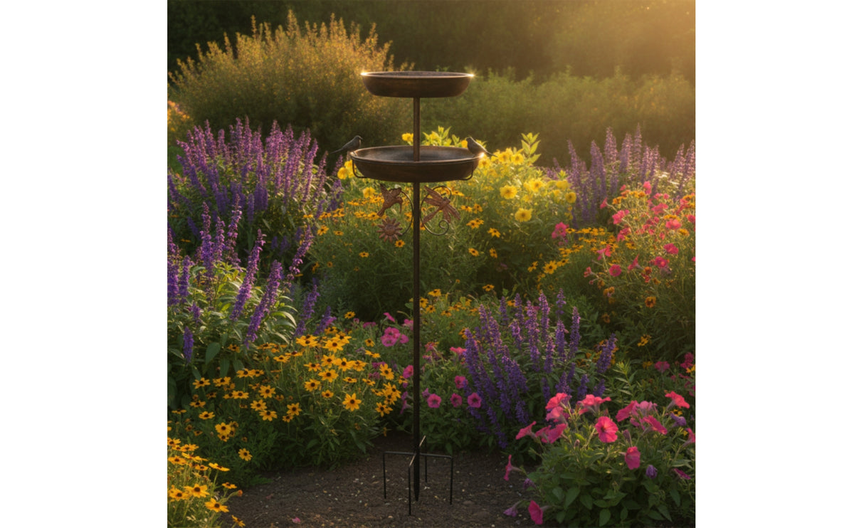 Vintage Metal Bird Bath with Metal Stake Tall Bird Bath with Stake Weatherproof Birdbath Sturdy for Flower Beds, Lawn