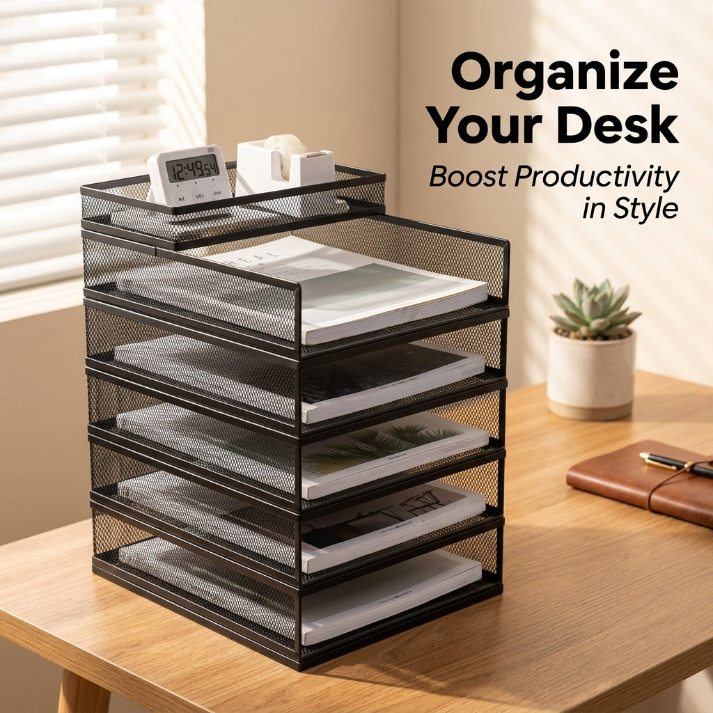 6 Tier Vertical Document Holder A4, Metal Desktop Organizer Rack for Students, Stackable Storage, Workspace Organization