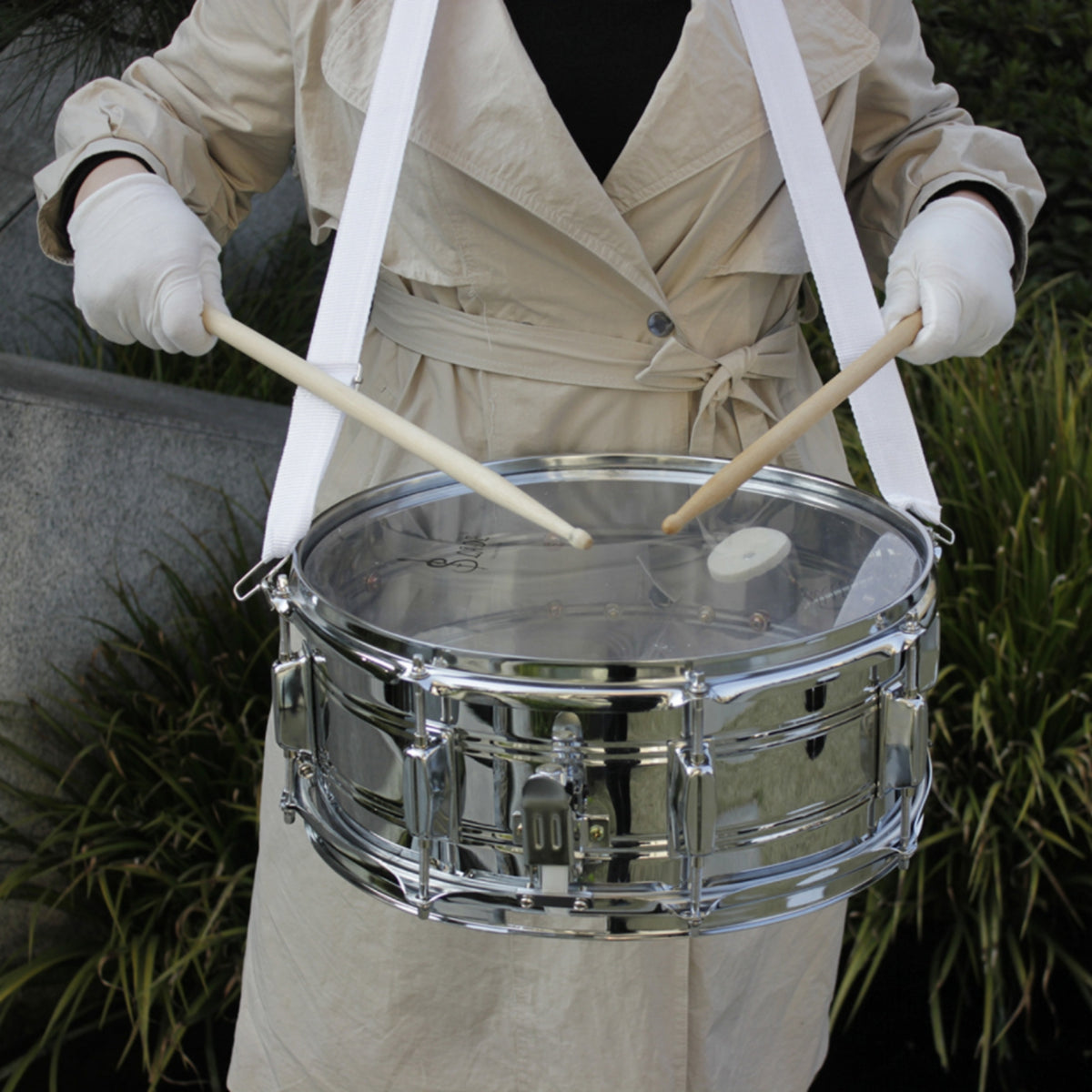 Snare Drum with Drumsticks Silver Marching Snare Drum with Strap Transparent Skin Percussion Instrument for Drummers