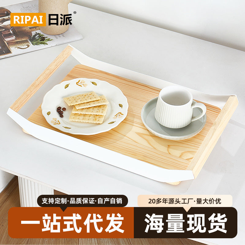 Wooden Rectangular Serving Tray with Handles for Bread and Snacks