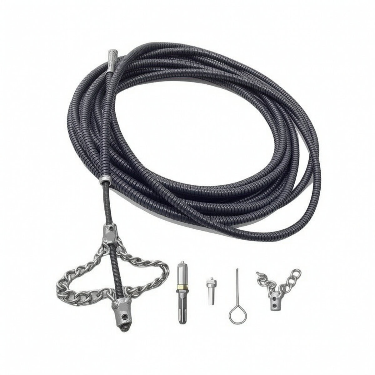Drain Auger with Attachments Professional Drain Cleaning Cable Manual Solid Core Cable for Plumbers