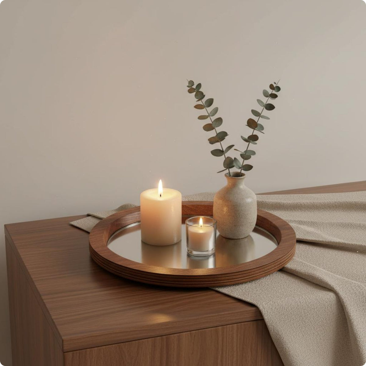 Mirror Tray Sturdy Round Wooden Tray for Dining Table