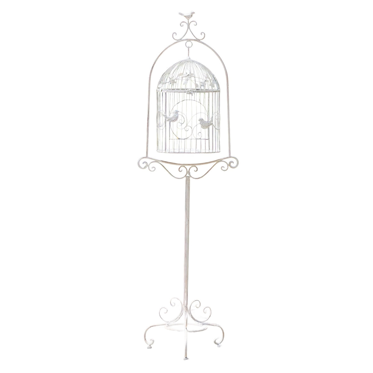 Birdcage Flower Stand Distressed White Round Plant Riser Arched for Courtyard