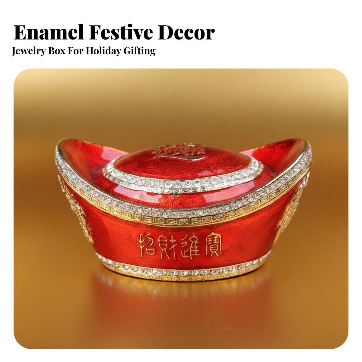 Ingot-Shaped Shaped Fortune Box Handmade Traditional Ingot Jewelry Box Closure Good Luck Sycee Container for Housewarming, Office Desk, Entryway